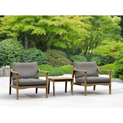 Ensemble de conversation teck avec coussins sunbrella 3 pièces relaxing deep Thorin