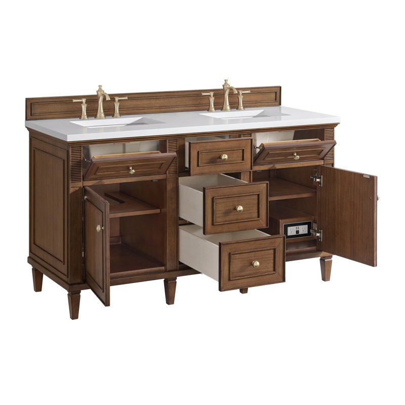 Lorelai 60'' W Double Vanity, White Zeus, Mid-Century Walnut, 8" Widespread