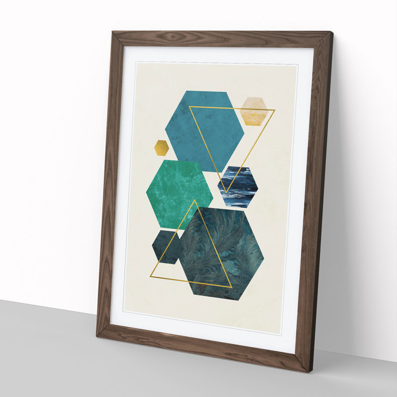 Mopdern Shapes No.1 - Picture Frame Graphic Art, 36cm H x 27cm W x 2cm D, Walnut Framed
