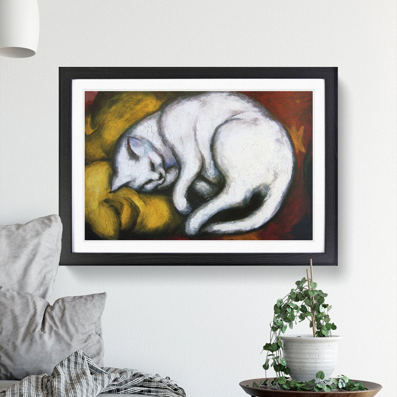 Sleeping Cat by Franz Marc - Picture Frame Painting, 48cm H x 65cm W x 2cm D, Black Framed