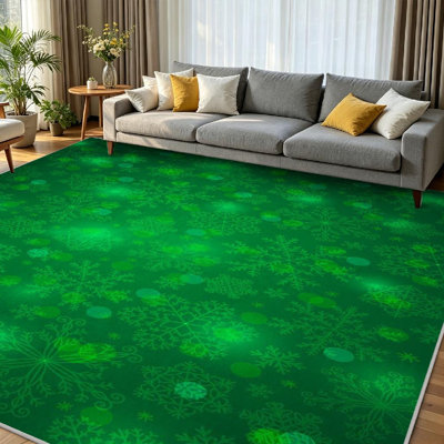 Green Machine Washable,with Snowflakes Christmas Holiday Indoor Area Rug