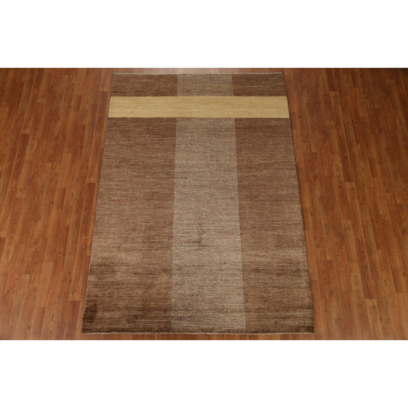 One-of-a-Kind 5'7" X 8' New Age Wool Area Rug Brown/Ivory/Gold