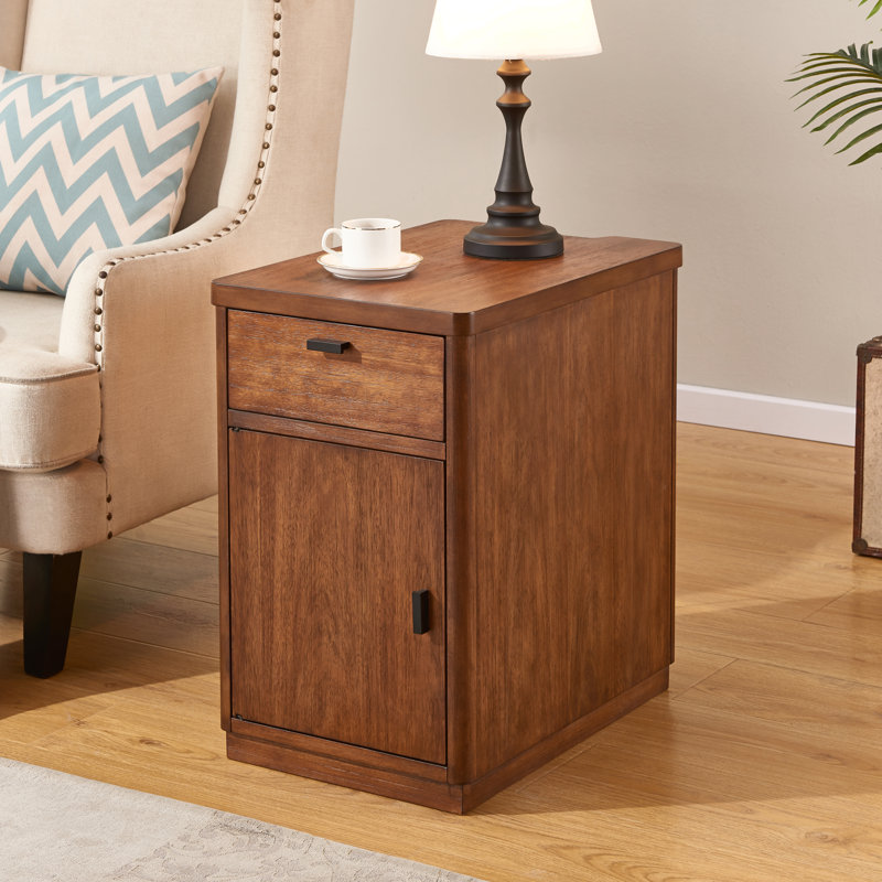 Table de bout cylindrique haute Amyrical de 24 po avec prises intégrées, Brun pâle
