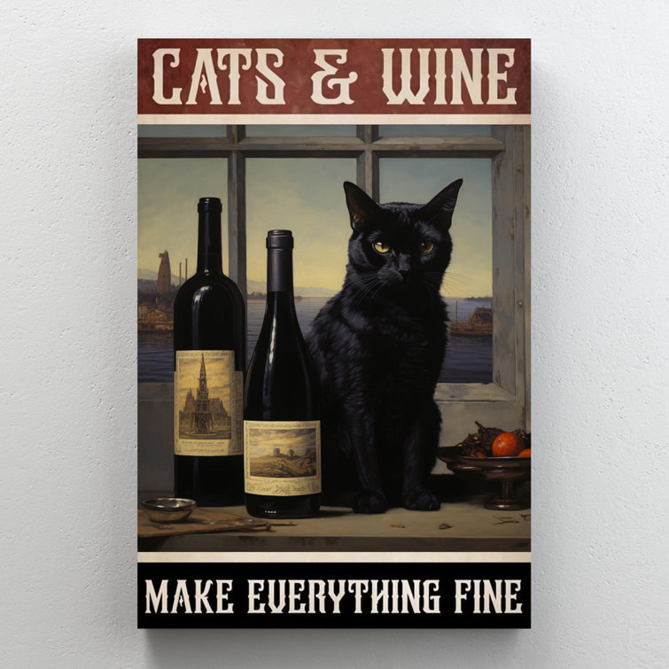 Trinx Cats And Wine 7 On Canvas Print | Wayfair