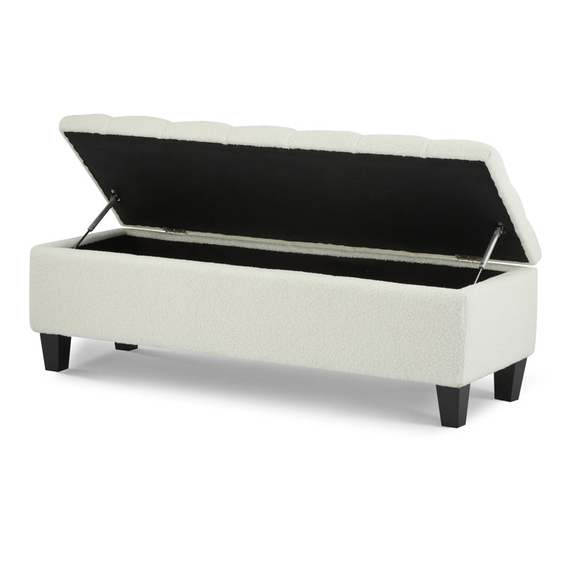 Banc repose-pieds avec rangement, surface Whiteboucle, pieds en bois d'hévéa, capacité de 300 lb