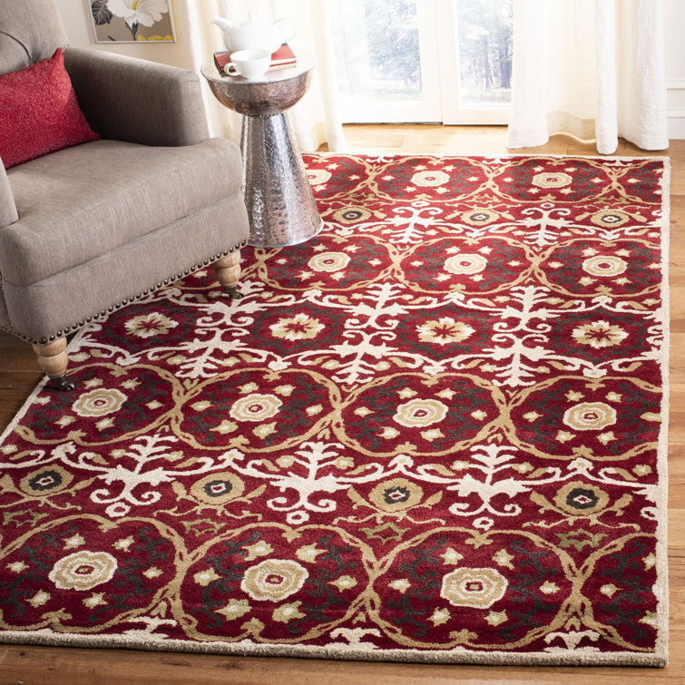 Steve Geometric Handmade Tufted Wool Red/Multi Area Rug