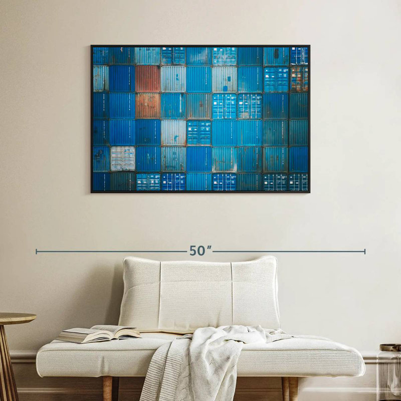 Blue Cargo Containers, 40" X 27", Floating Frame Black