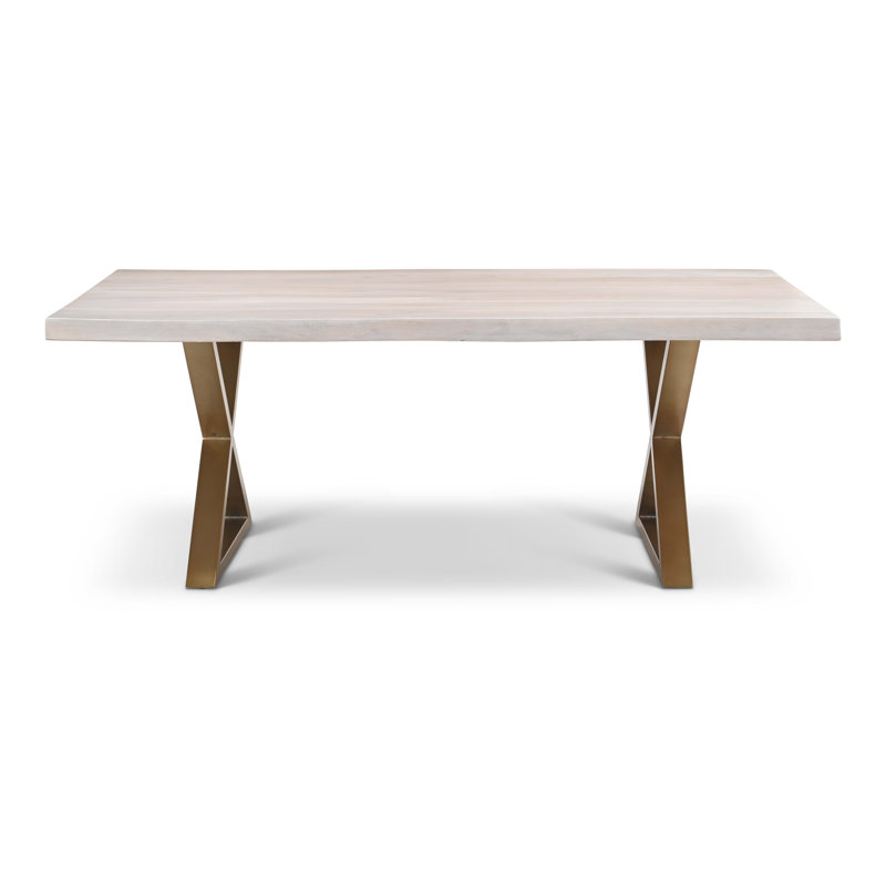 Brooks X Base Dining Table, 29.75"H x 79"L x 40"W, White Wash, Brass