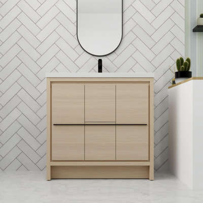 Bathroom Vanity With Resin Sink In 36 Inch, Freestanding Bathroom Vanity With 2 Doors And 2 Drawers