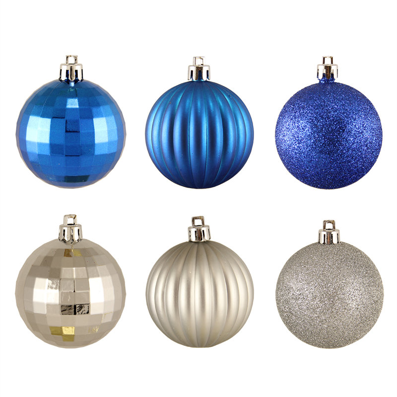 100 boules de Noël incassables à 3 finitions 100 po 2,5 po (60 mm), Argent / Bleu