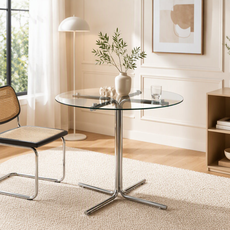 Round Glass Bar Table with Sturdy Chrome Base