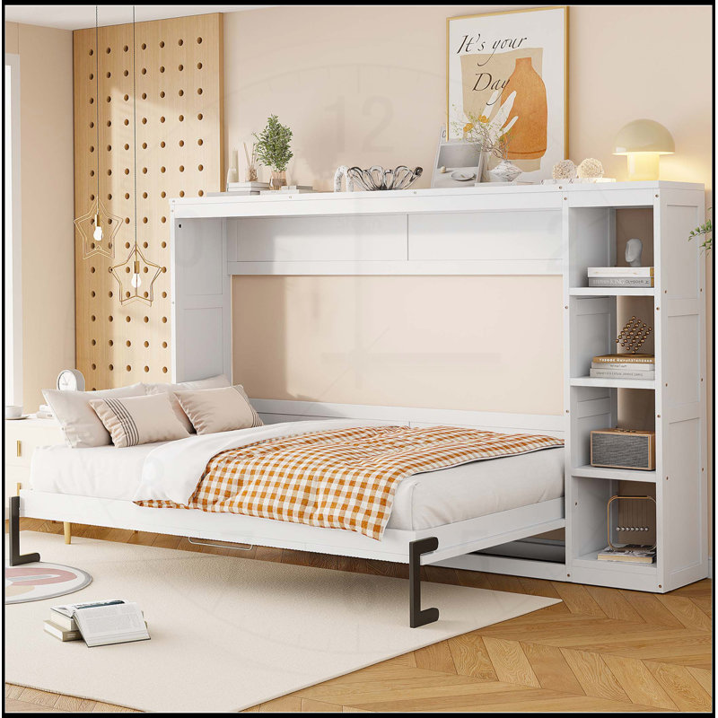 Lit escamotable avec bibliothèque Murphy, Double, Blanc