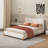 Full Size White Boucle Upholstered Platform Bed with Wood Support Base