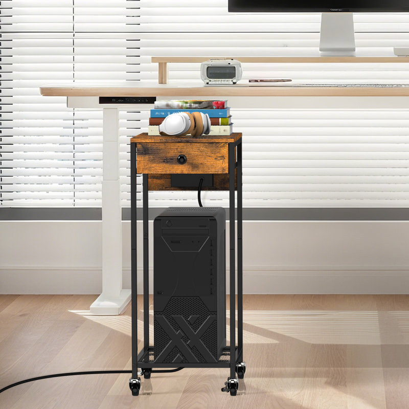 Printer Stand  - Brown with Power Strip