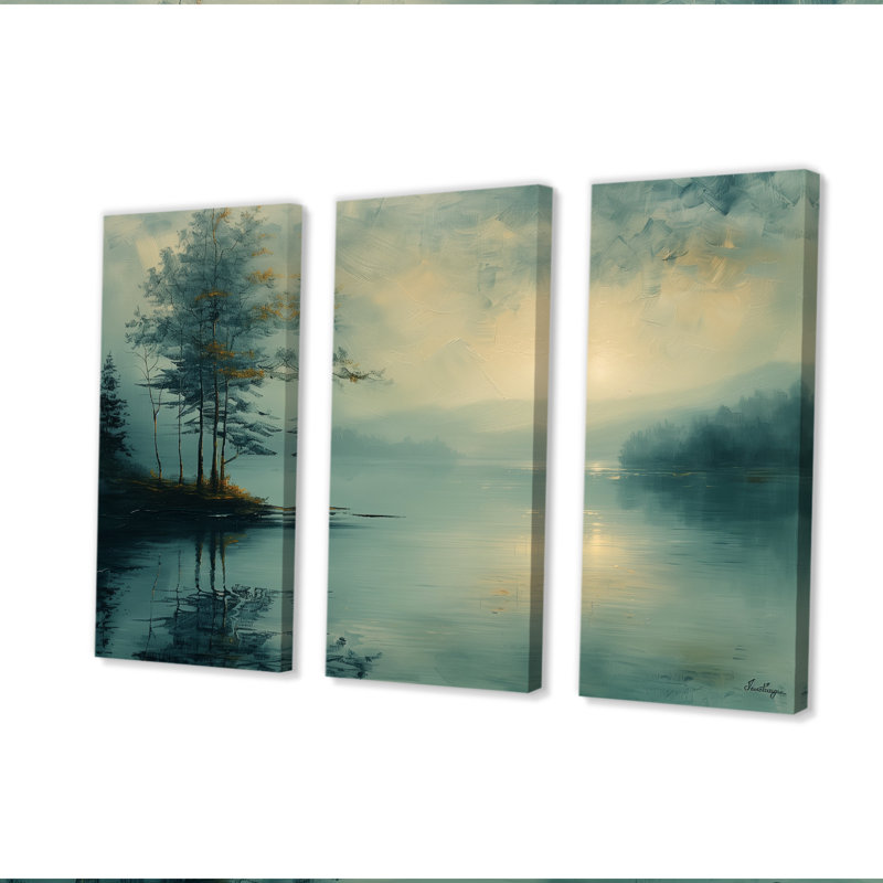 Brouillard d'hiver, paysage de lac romantique, ensemble de salon Wall Art, H 28 po x l 36 po x P 1 po