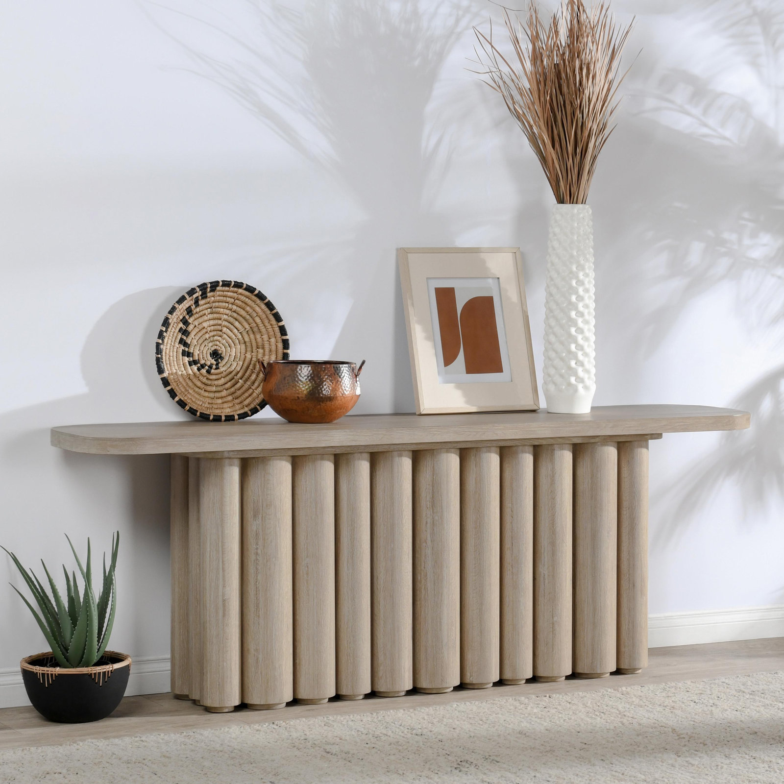 Tiber 90" Console Table, Beige Wood