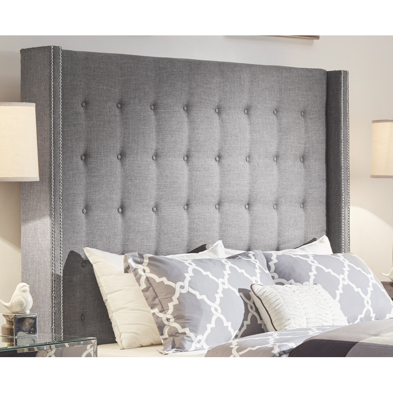 Kaster Upholstered Linen Wingback Headboard, Queen, Pewter Grey Linen