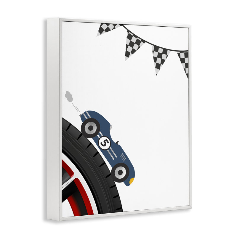 Vintage Fast Lane Racecar Framed Giclee, design by Christine Simpson Art, 20" H x 16" W, Coastal White Framed Giclee