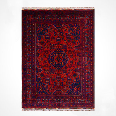 Original Hand Knotted Traditional Pattern Red Wool and Cotton Rug