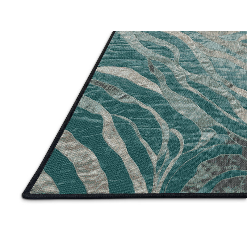 Machine Washable Gray Area Rug, Round 4'