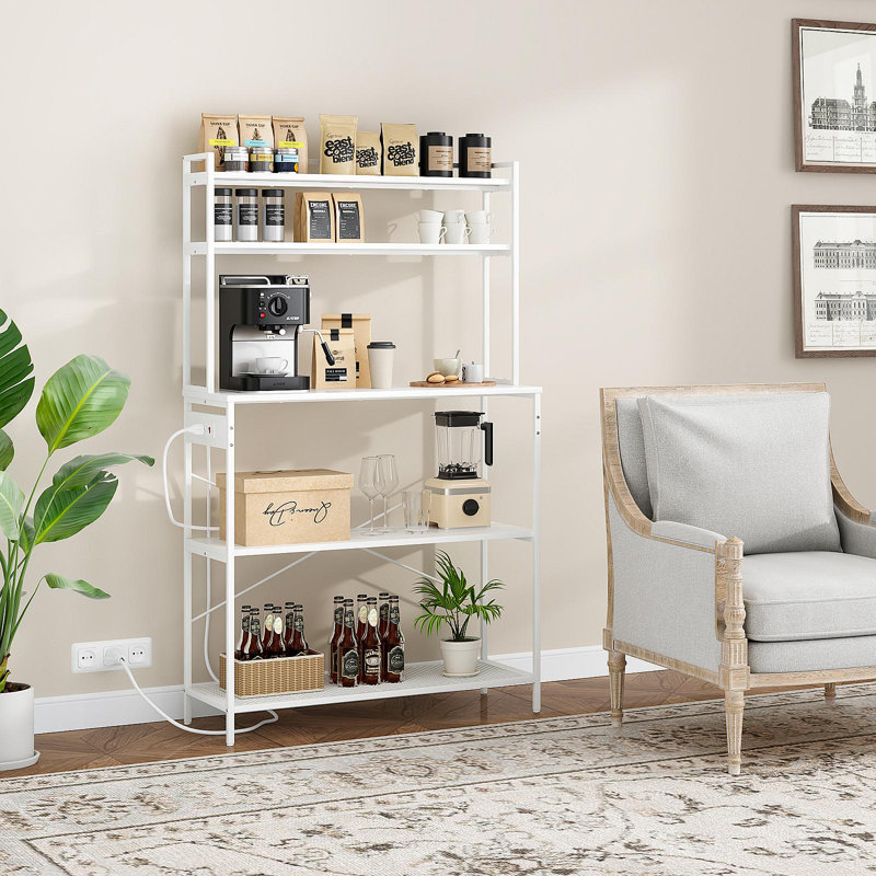 Grand support de boulanger à 5 niveaux avec prises électriques, support à micro-ondes de 39 pouces et bar à café, tablette de rangement pour la maison, rangement pour comptoir
