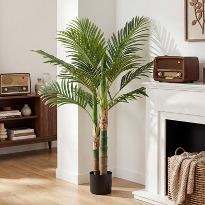Artificial Palm Tree in Pot Set, Faux Green Palm Plant, Fake Palm Tree for Home Decor