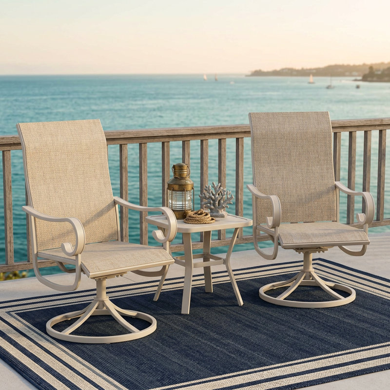 Chaise de patio d'extérieur pivotante en textilène, Sable / coquillage