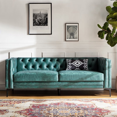 Brinna Contemporary 84" Upholstered Button-tufted Sofa with Metal Legs