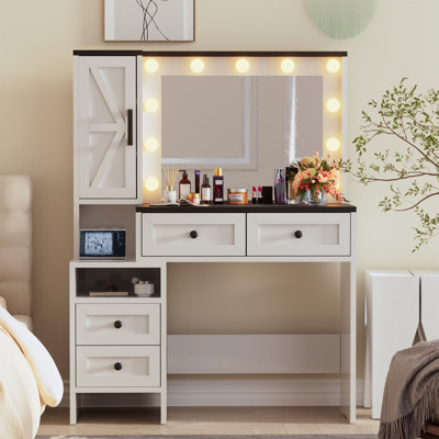 40" Modern Makeup Vanity with Lights, Mirror, Charging Station, Drawers, Cabinet by Winston Porter