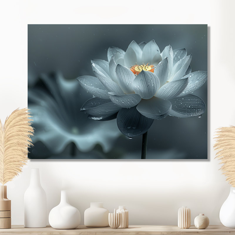 Gris gris photo élégante silhouette I - impression d'art mural Lotus, Sans cadre, métal, H 24 po x l 32 po