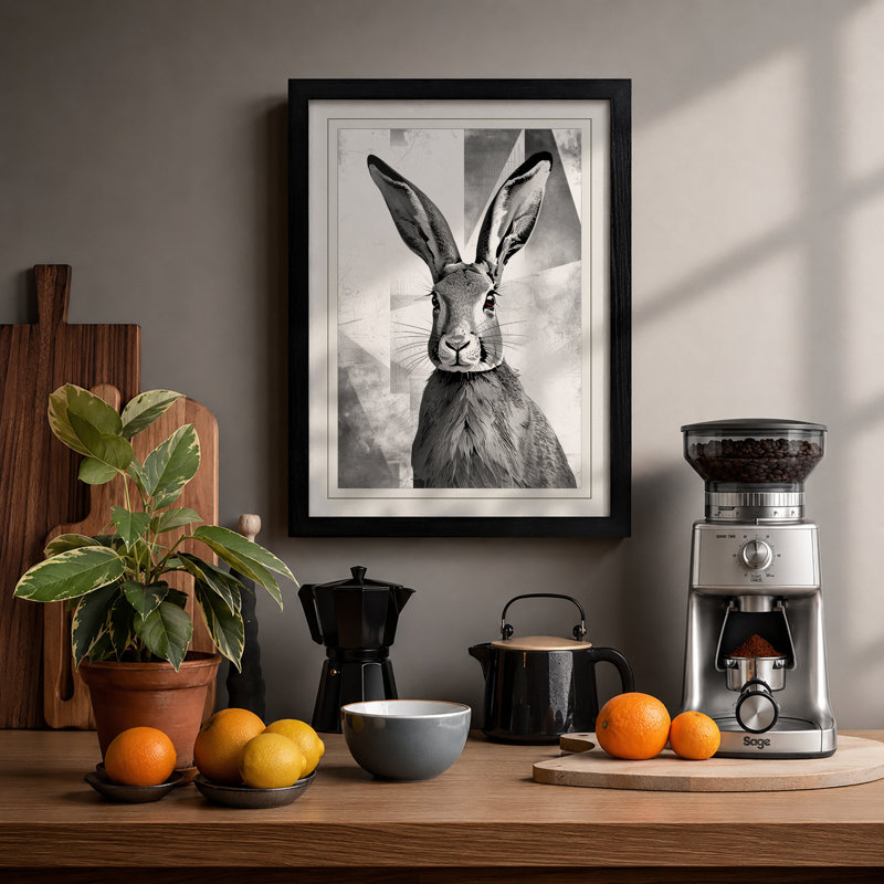Hare in Ink Japandi - Framed Print, A2 - 59.4 x 42.0 cm, Black