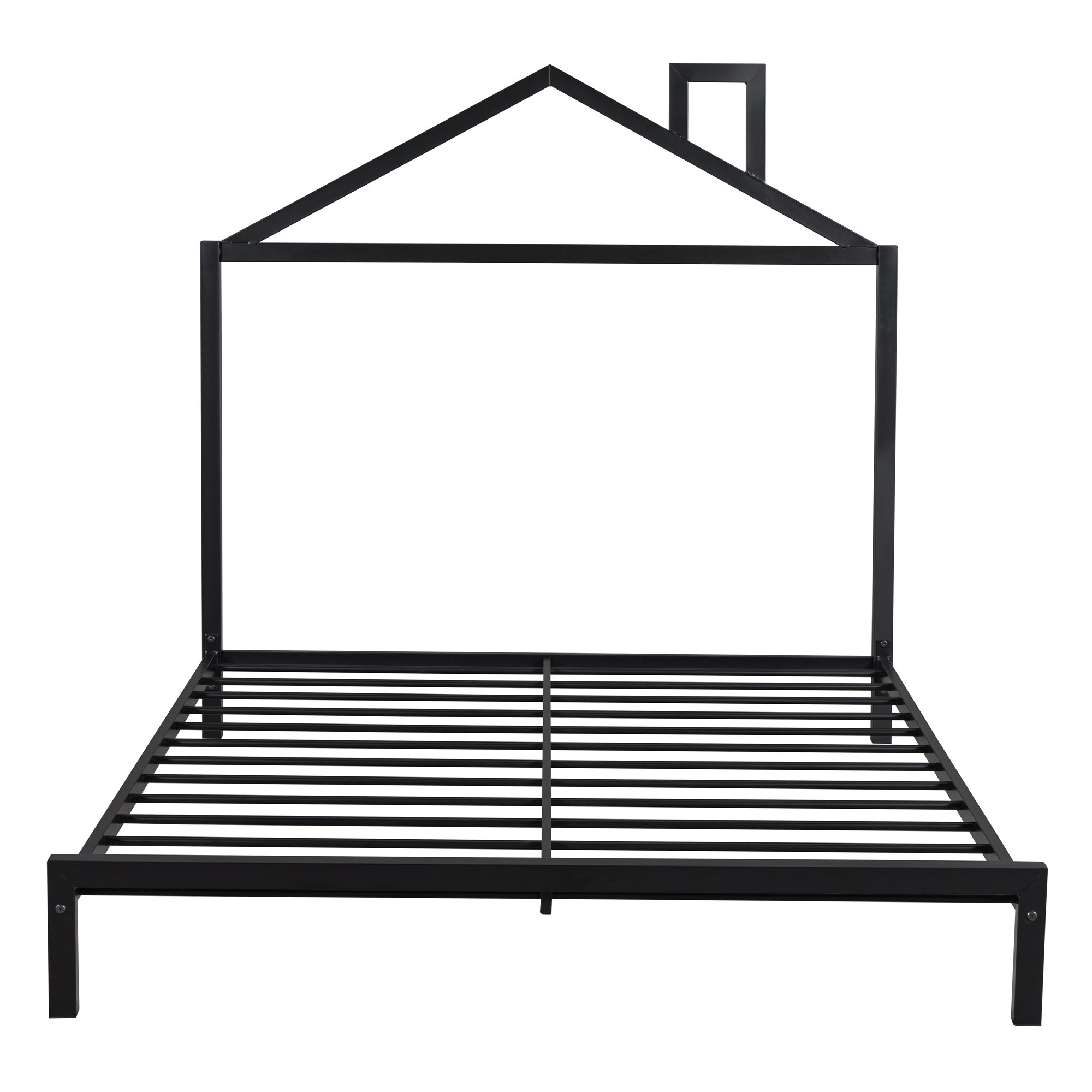 Rosefray Black Full Size Metal Platform Bed With Eye-catching House ...