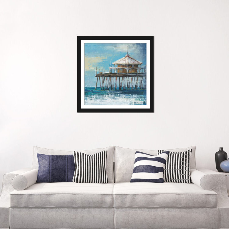 « boardwalk pilier », reproduction sur toile, H 16 po x l 16 po x P 1 po, Papier d'art encadré noir, Blanc