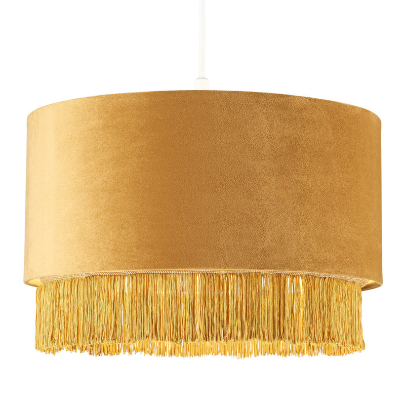 16cm H Velvet Drum Pendant Shade ( Screw On ), Ochre