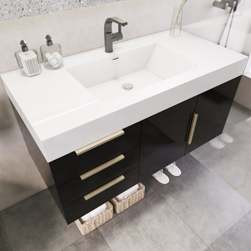 Funston 41.9'' Single Bathroom Vanity with Acrylic Top, High Gloss Black