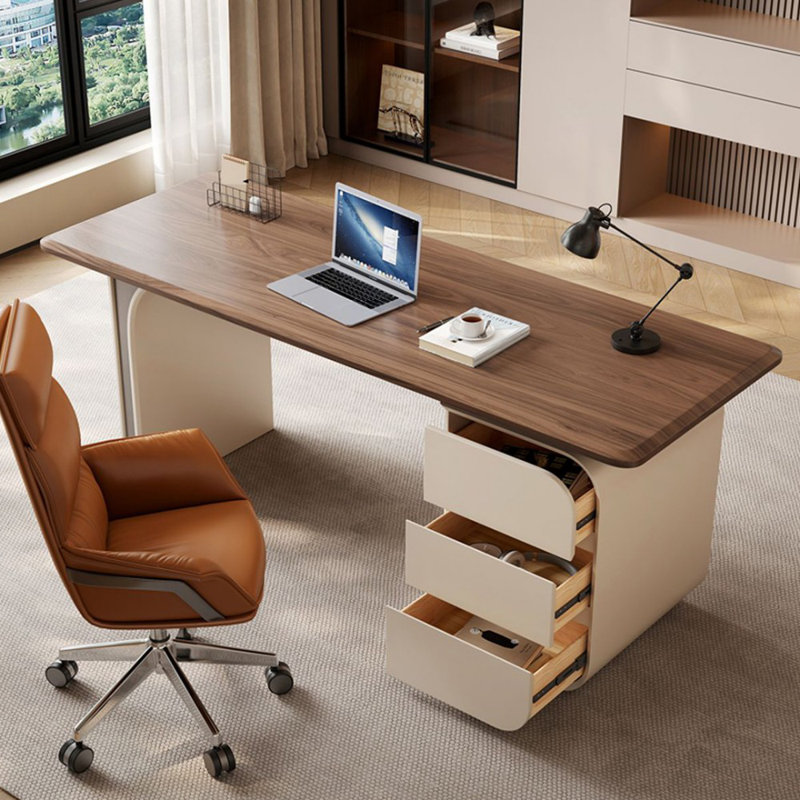 Bureau rectangulaire blanc en bois massif et manufacturé avec 3 tiroirs, H 29,53 po x l 55,12 po x P 27,56 po