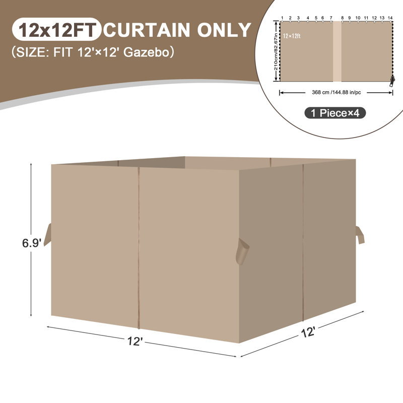 Aoodor Replacement 4-Panel Gazebo Sidewall Curtains, Sand Yellow, 82.7" H x 144" W x 144" D