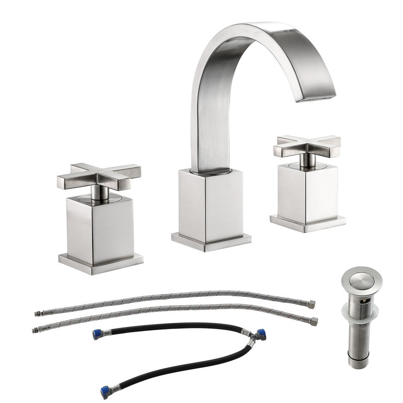 Widespread 2-handle Bathroom Faucet with Drain Assembly, Brushed Nickel