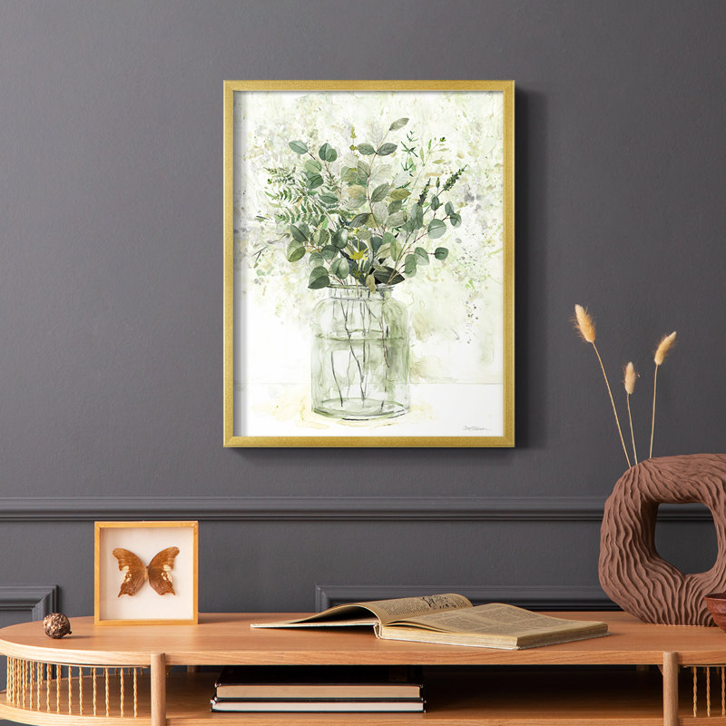 «Delicate Greenery II», reproduction encadrée - bois massif, Or, H 14 po x l 11 po
