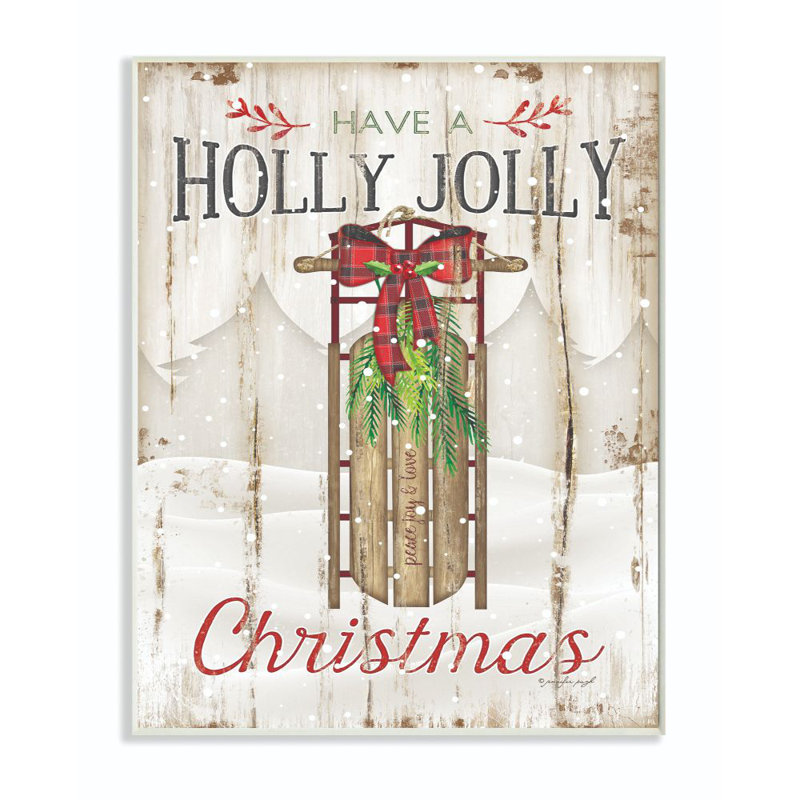 " Holly Jolly Christmas Sleigh ", Wall Plaque, 15" H x 10" W