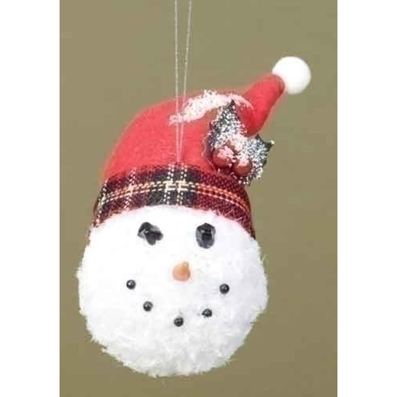 Ornement de Noël tête de bonhomme de neige 5 po rouge et blanc avec chapeau écossais Twas the Night