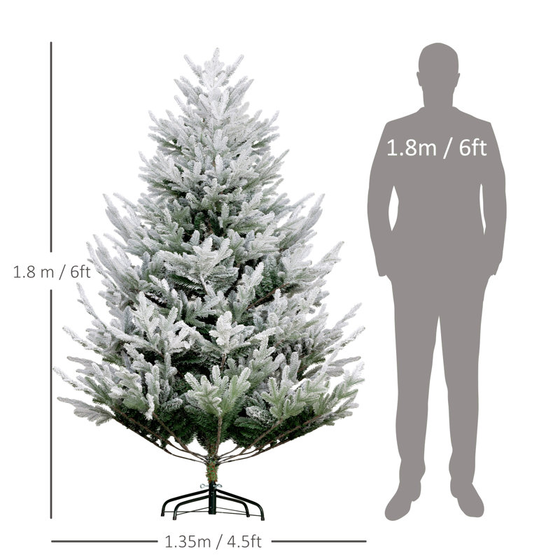 Foot Artificial Christmas Tree, Pine Hinged Xmas Tree With 795 Realistic Branches, Steel Base, Auto Open, Green, 6'