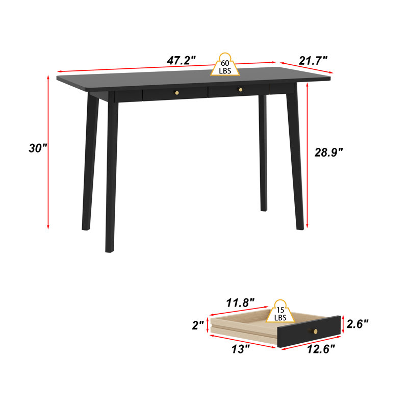 2 Drawer Dining Table, 30"H x 21.7"L x 47.2"W