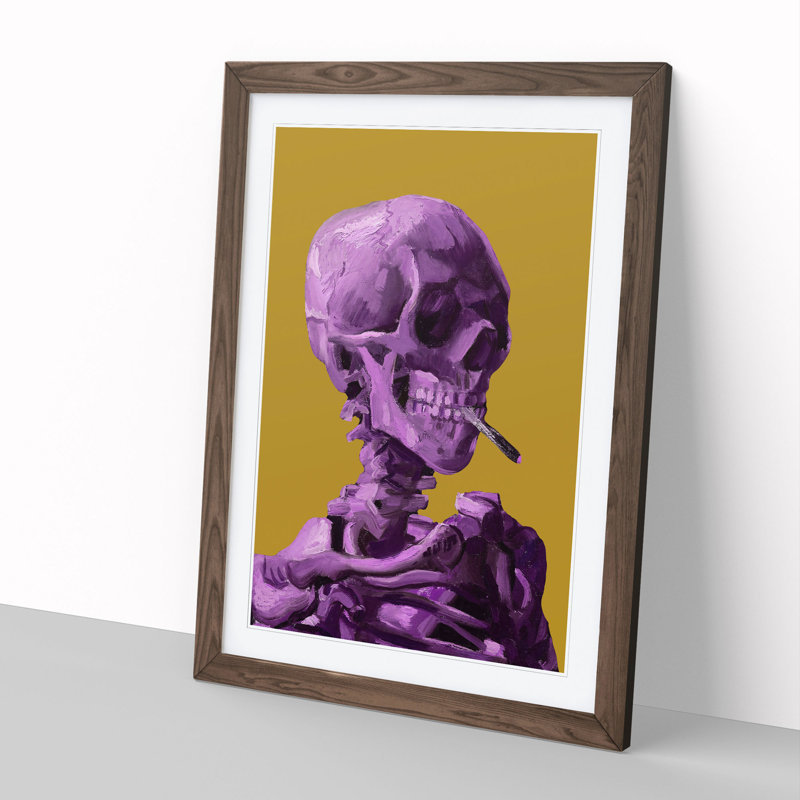 Purple Skull Of A Skeleton With Cigarette by Vincent Van Gogh - Single Picture Frame Print on Wood, 36cm H x 27cm W x 2cm D