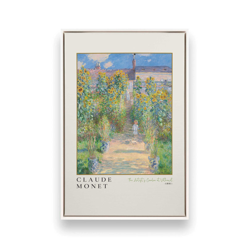 Le jardin de l'artiste par Monet v3, H 48,75 po x l 32,75 po, Cadre flottant blanc opaque