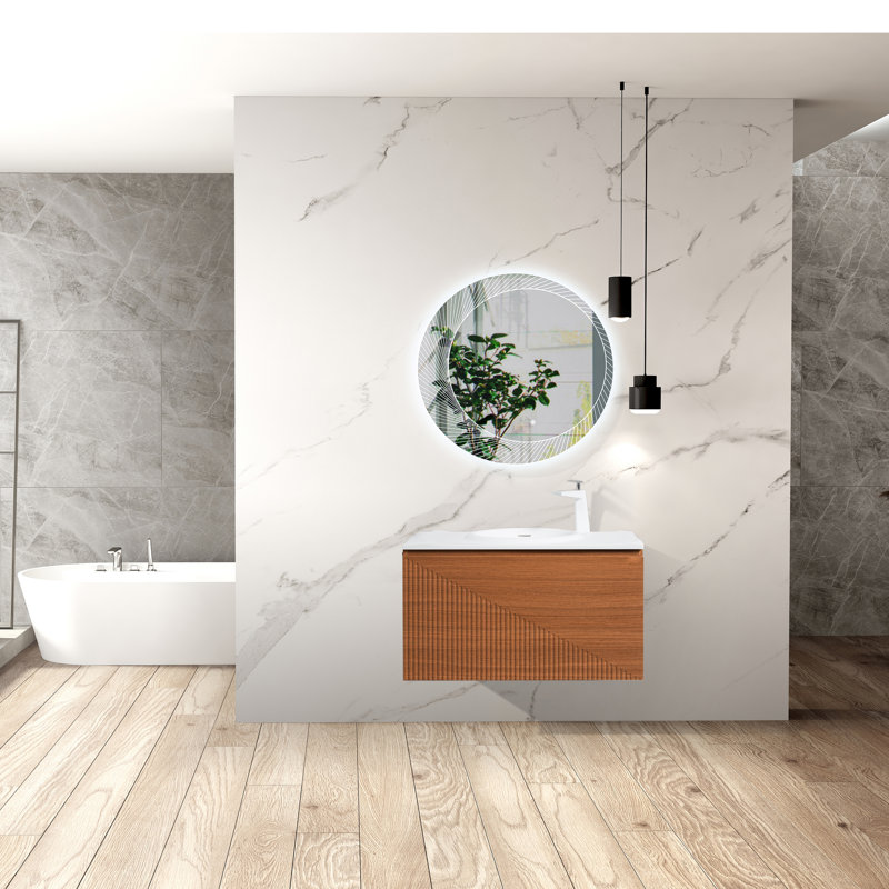 Eliason 36 po L x 21 po P 2 tiroirs Meuble-lavabo mural avec évier simple et Comptoir en Surface solide blanc