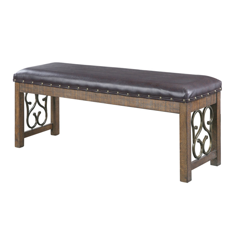 Banc en cerisier noir et patiné avec garniture cloutée