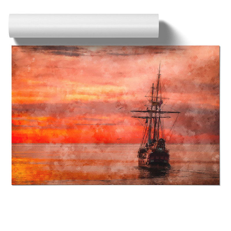 Ship at Sunset - Unframed Graphic Art, 42cm H x 59cm W x 0.1cm D