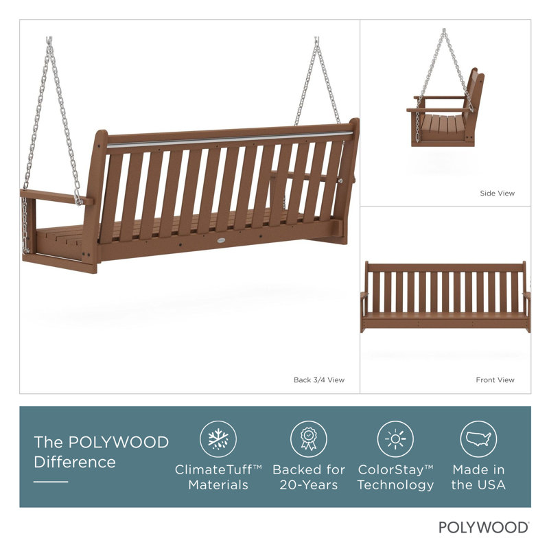 POLYWOOD Vineyard 60.5" Porch Swing, Teak