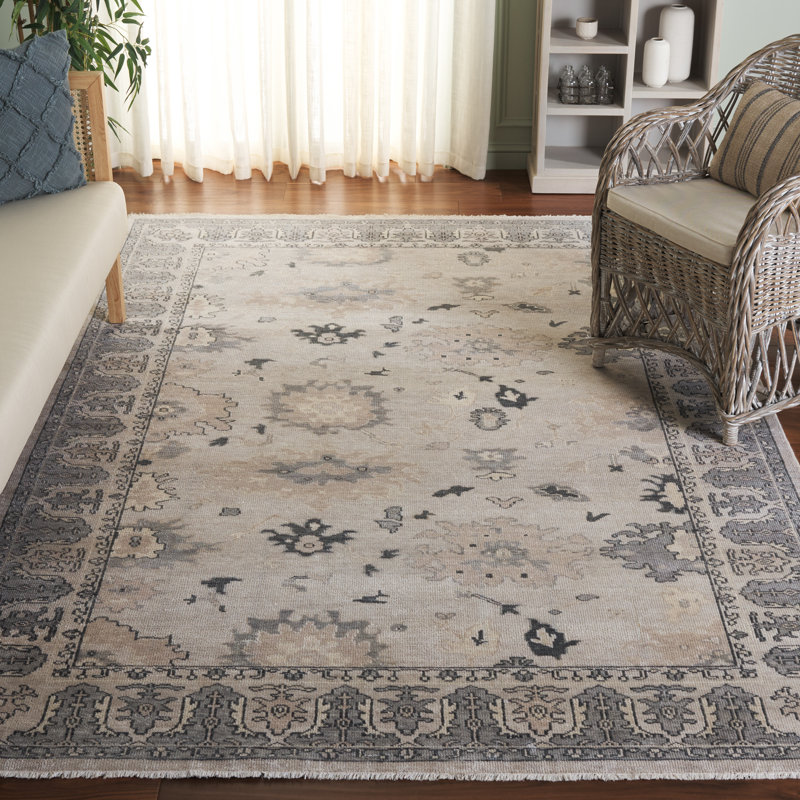 Oushak Oriental Hand Knotted Wool Gray Area Rug, Rectangle 6' x 9'